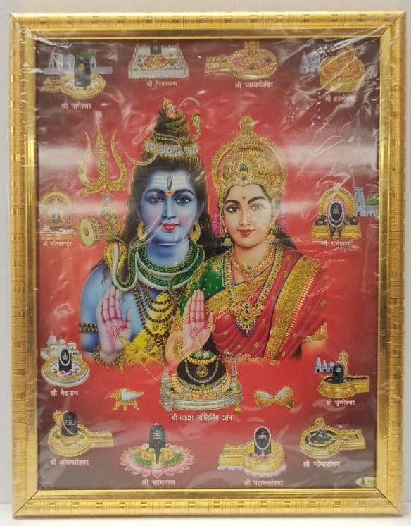 Golden Glass Photo Framed Picture of Shivji # 5 - 9 x 12"