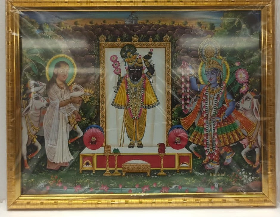 Golden Glass Photo Framed Picture of Shreenathji # 2 - 9 x 12"