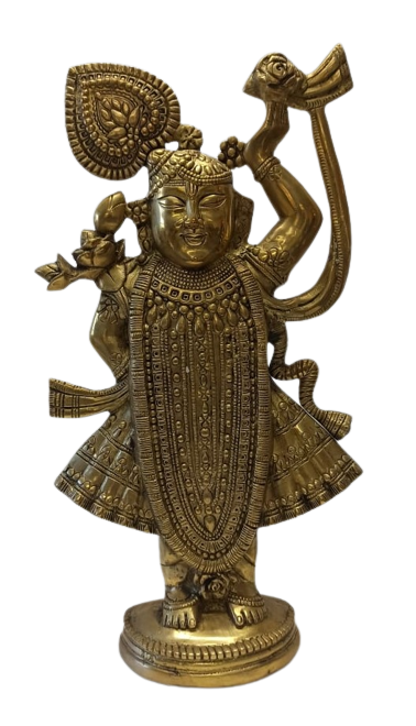 Brass Carved Statue of Lord Shreenathji - 17.5"