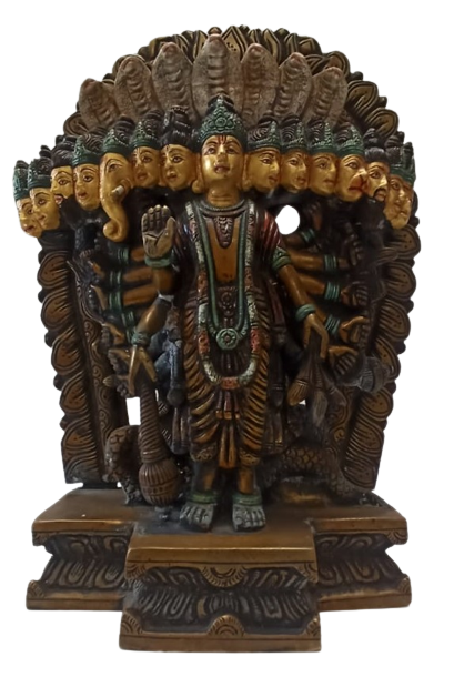 Brass Artistic Carved Dashavatar Statue of Lord Vishnu - 11.5"