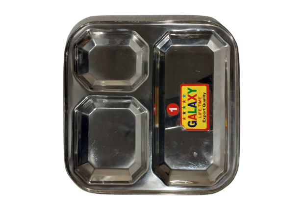 Stainless Steel Square Plate (3 compartments)- 8.5" inches all round