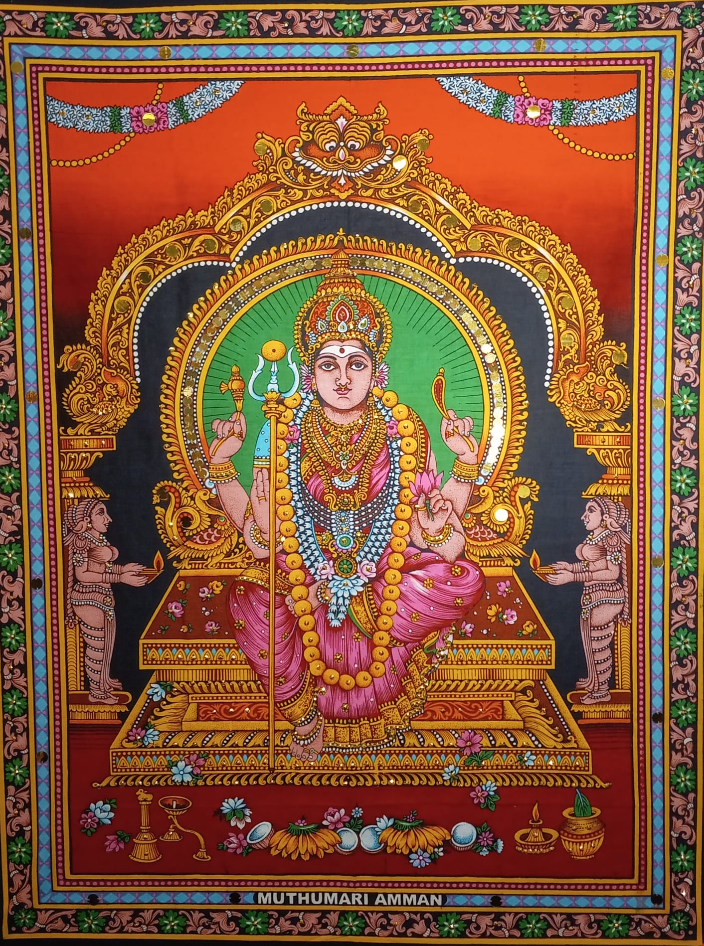 Vibrant Indian Goddess Wall Hanging - 30" x 39"