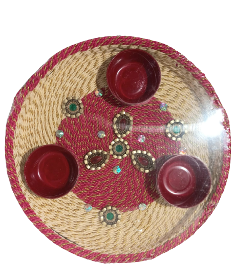 Beautiful Aarthi Thali With Accessories Included (10.5" Diameter) - 2 Colors