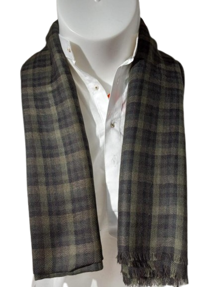 Men's Dark Gray and Beige Checkered Stripes Woolen Scarf: Warm and Stylish Accessory for Winter