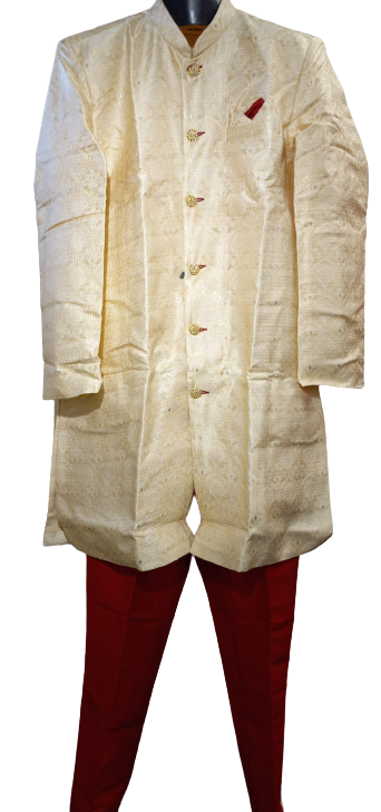 Traditional Indian Sherwani for Men - Cream with Design