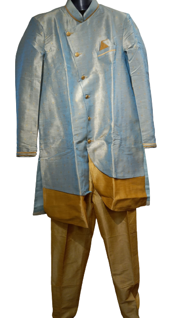 Traditional Indian Sherwani for Men - Solid Light Blue