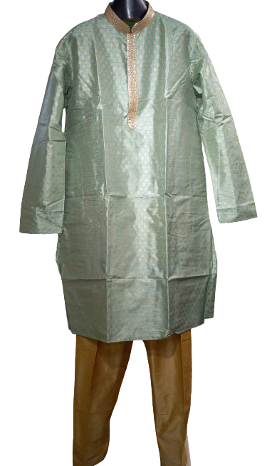 Luxurious Mint Green Kurta Set with Intricate Embroidery - Perfect for Special Occasions, Made with Polyester Cotton Fabric