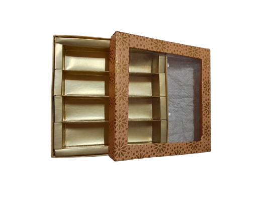Peach-Colored Indian Sweet Boxes with 4 Compartments - 1/2 Kg Size - Outer - 7.5" x 7.5" x 1.75" Inner - 7.25" x 7.25" x 1.50"