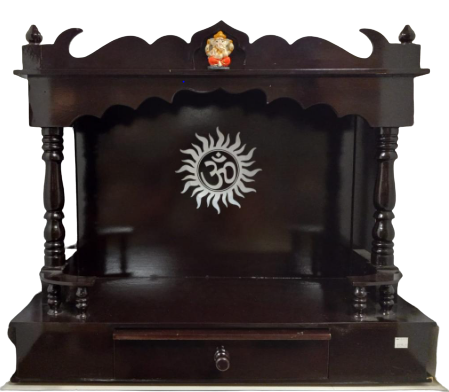 Dark Brown Open Wooden Temple w/ Ganpati Idol & Om Symbol - 24"