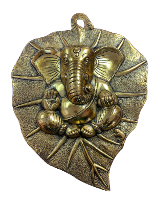 Brass Made Antique Wall Hanging Decor of Betal Leaf W/ Ganesha Idol