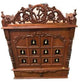 Light Brown Wooden Puja Mandir for Home w/ Carving & Bells on Doors - 21"