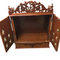 Light Brown Wooden Puja Mandir for Home w/ Carving & Bells on Doors - 21"