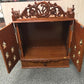 Light Brown Wooden Puja Mandir for Home w/ Carving & Bells on Doors - 21"